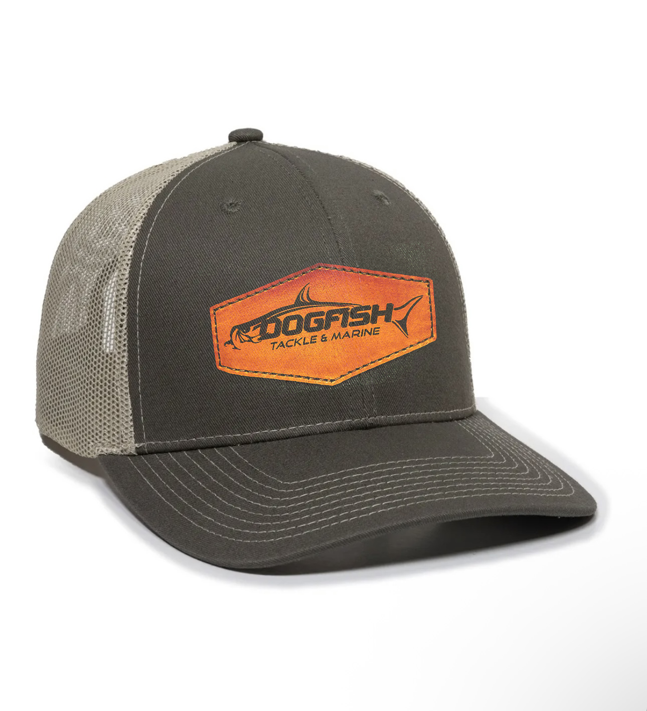 Dogfish Leather Tarpon Patch Premium Trucker Hat - Dogfish Tackle & Marine
